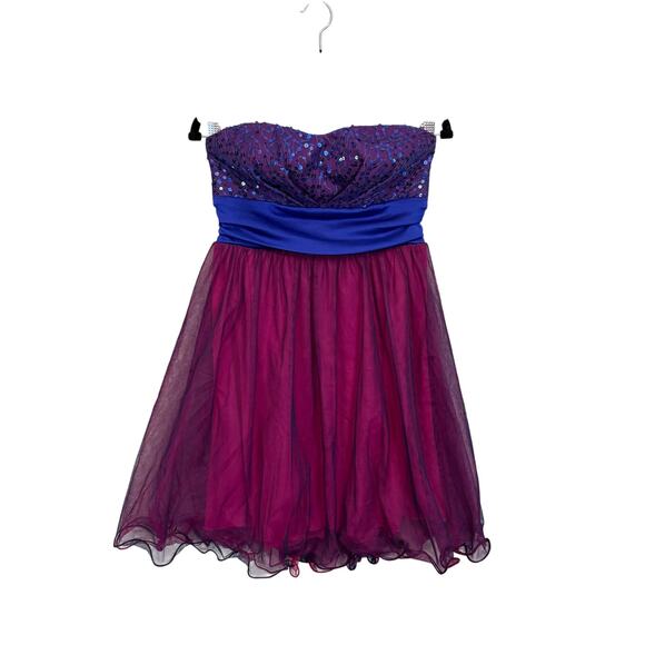 BCX Prom Dress Junior 9 Blue Sequin Mini Fit & Flare Sweetheart Strapless NWT - Picture 1 of 10